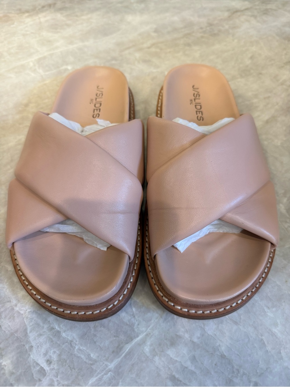 J/Slides Women's Blush Pink Crisscross Slide Sandals new with box